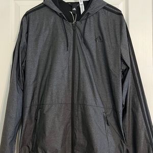 Adidas Windbreaker Men's Large, Grey/Black Arm Stripe/Hooded NWT